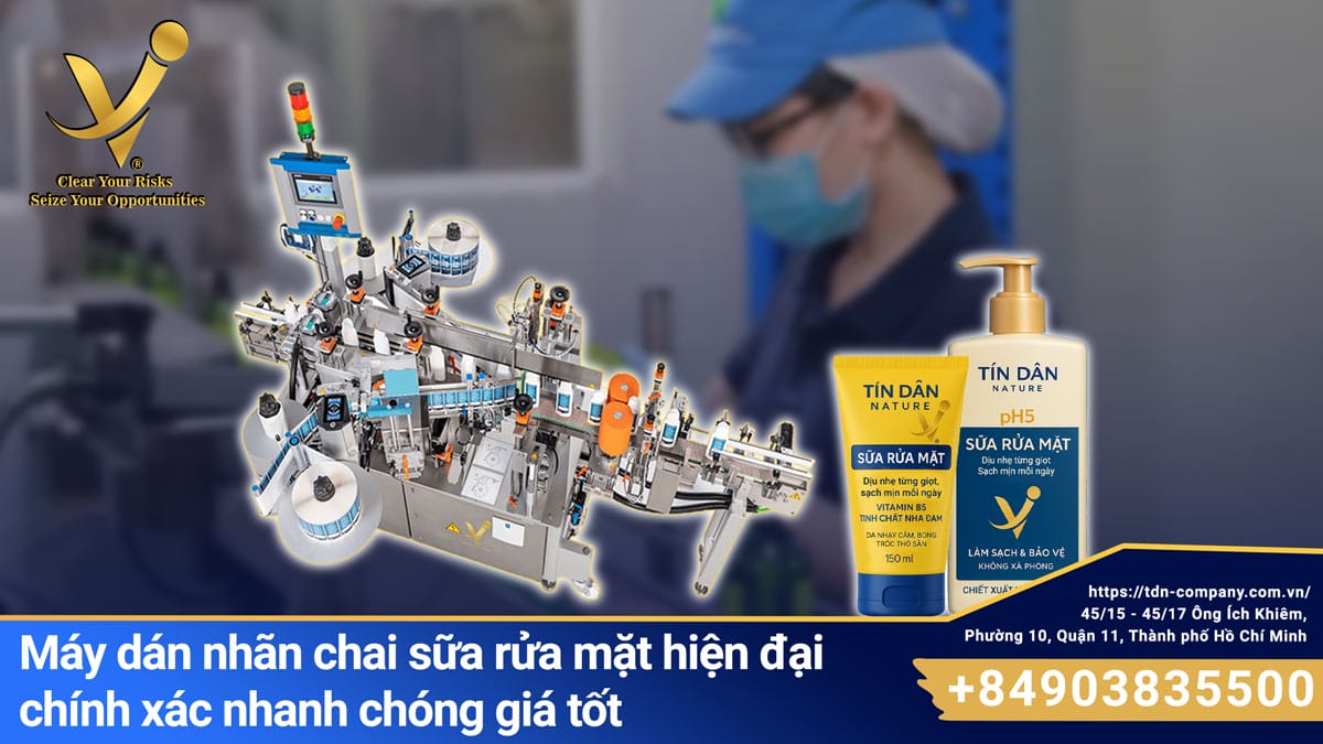 Máy dán nhãn chai sữa rửa mặt hiện đại chính xác nhanh chóng giá tốt