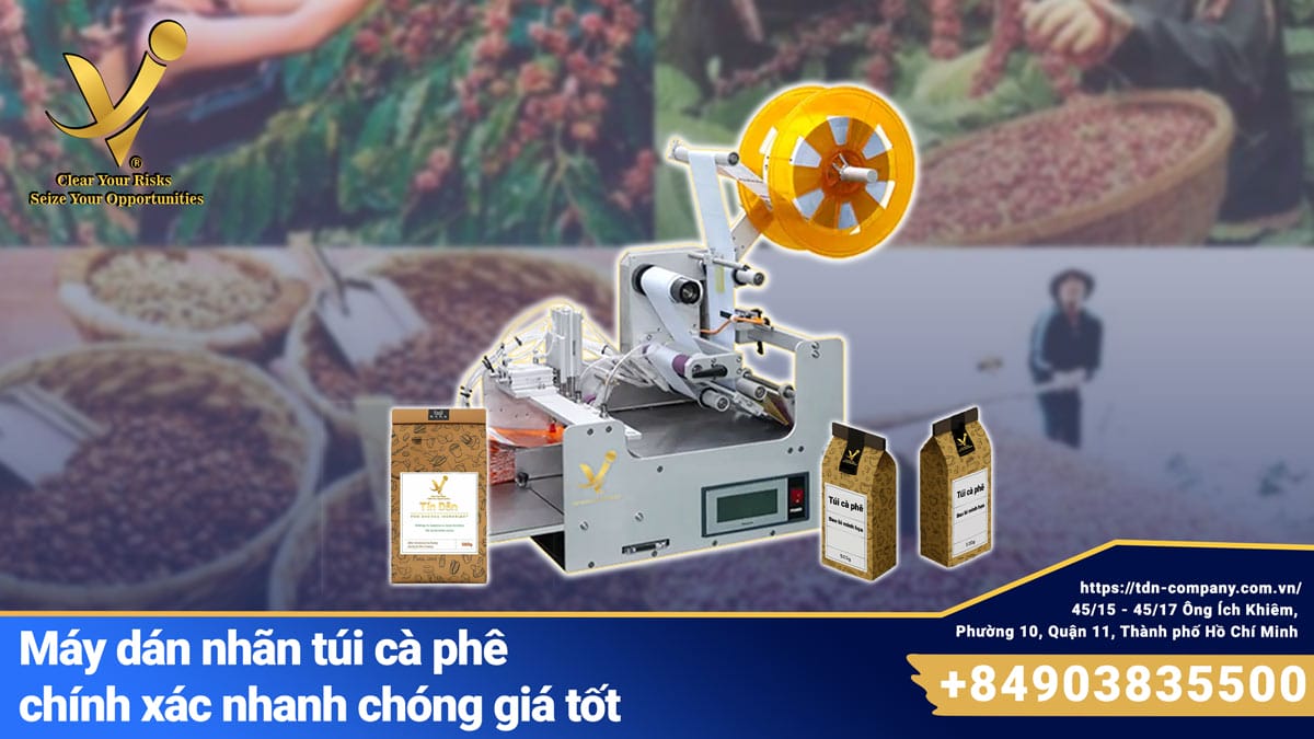 Máy dán nhãn túi cà phê chính xác đẹp mắt giá tốt
